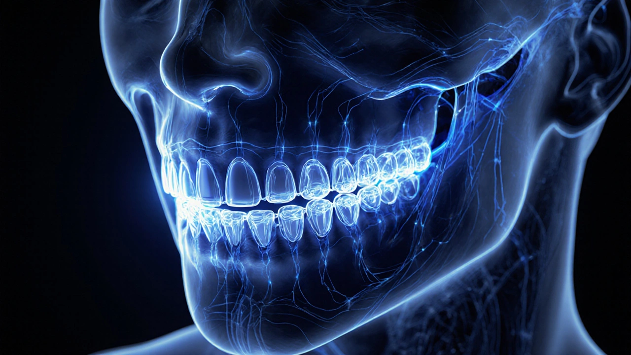 Koncepční znázornění pohybu zubů pomocí průhledných mušek.