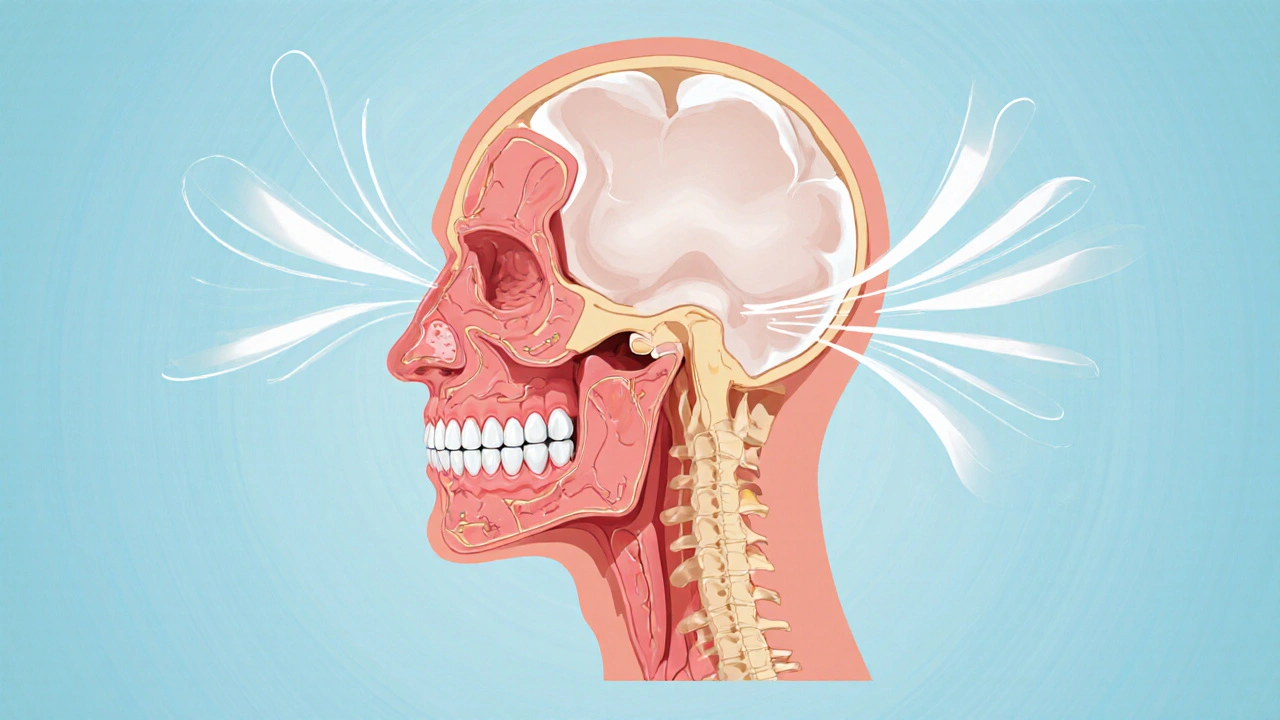 Křížový řez hlavy: nesprávný příkus způsobuje bolest, vyrovnání uvolňuje napětí