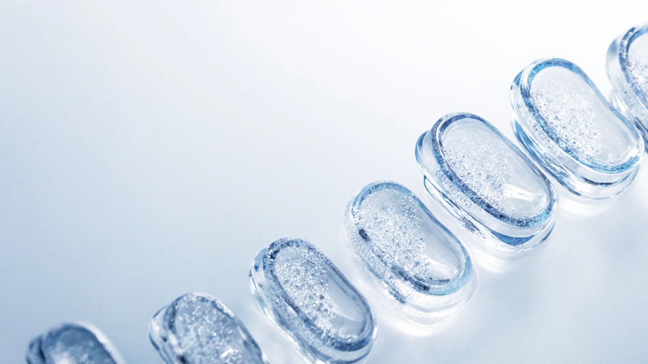 Řada přizpůsobených šátečků Invisalign s detaily přesných výčnělků.