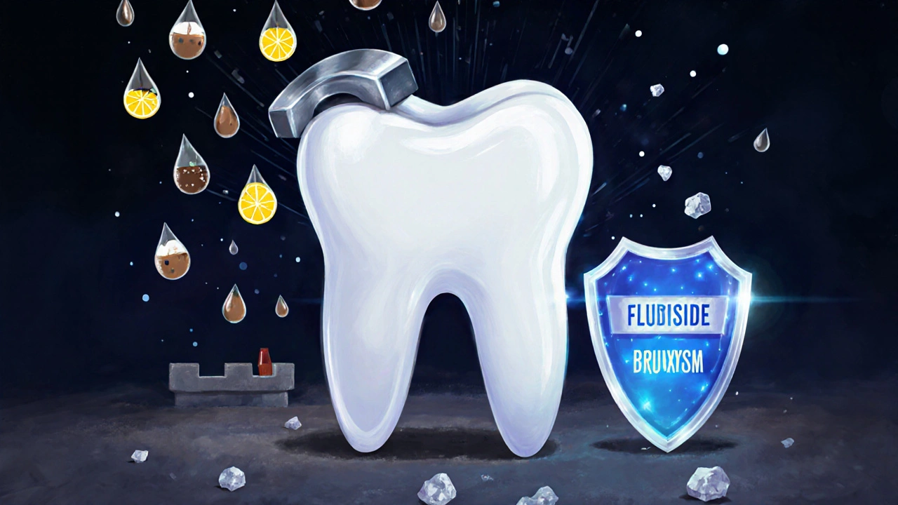 Zub jako pevnost pod útokem kyselin a škrábání, chráněná štítem fluoridu a vody