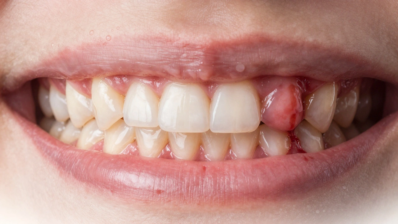 Porovnání zdravých a zánětlivých dásní po odstranění zubního kamene.