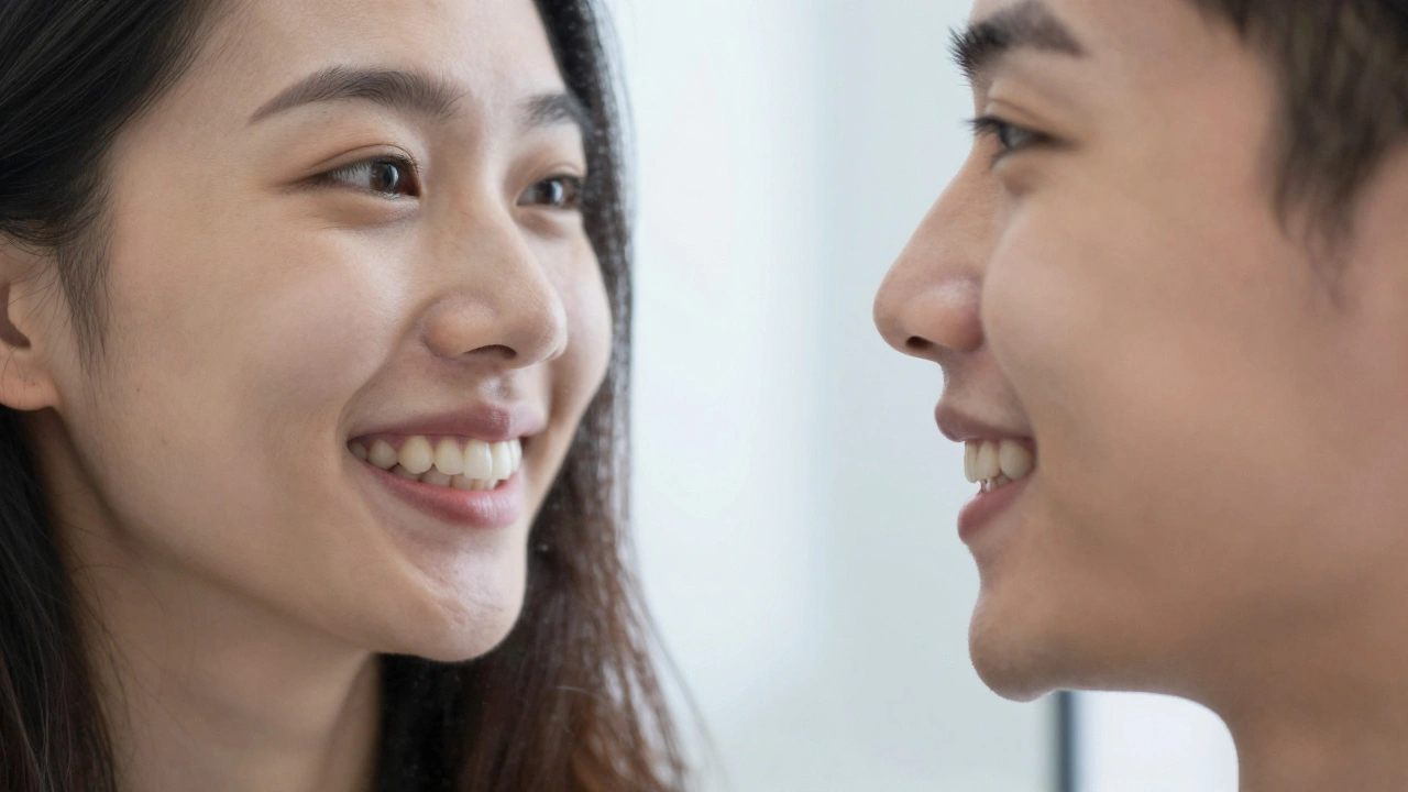 Před a po transformaci obličeje s opraveným otevřeným skusem.