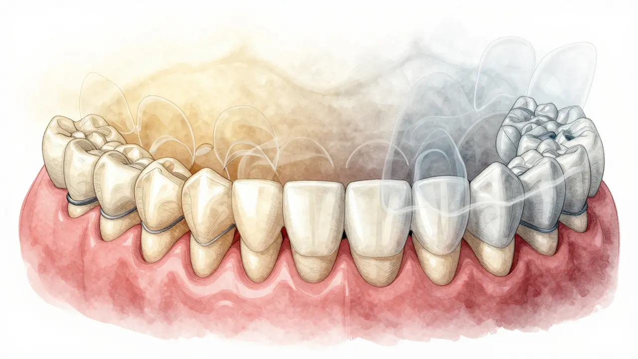 Časový přehled zubů, které se postupně posunou bez retenčního zařízení.
