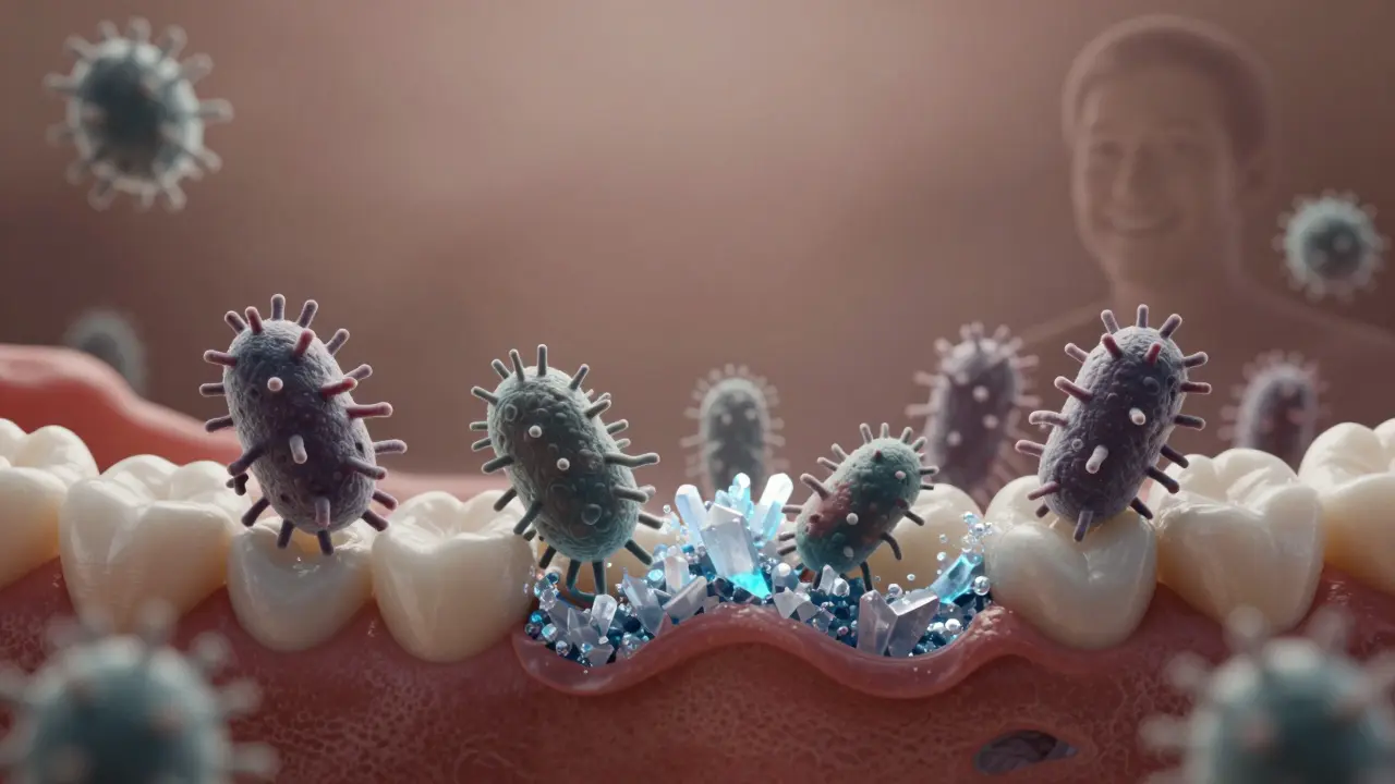 Mikroskopická bitva mezi bakteriemi a obnovou zubní sklovinky.