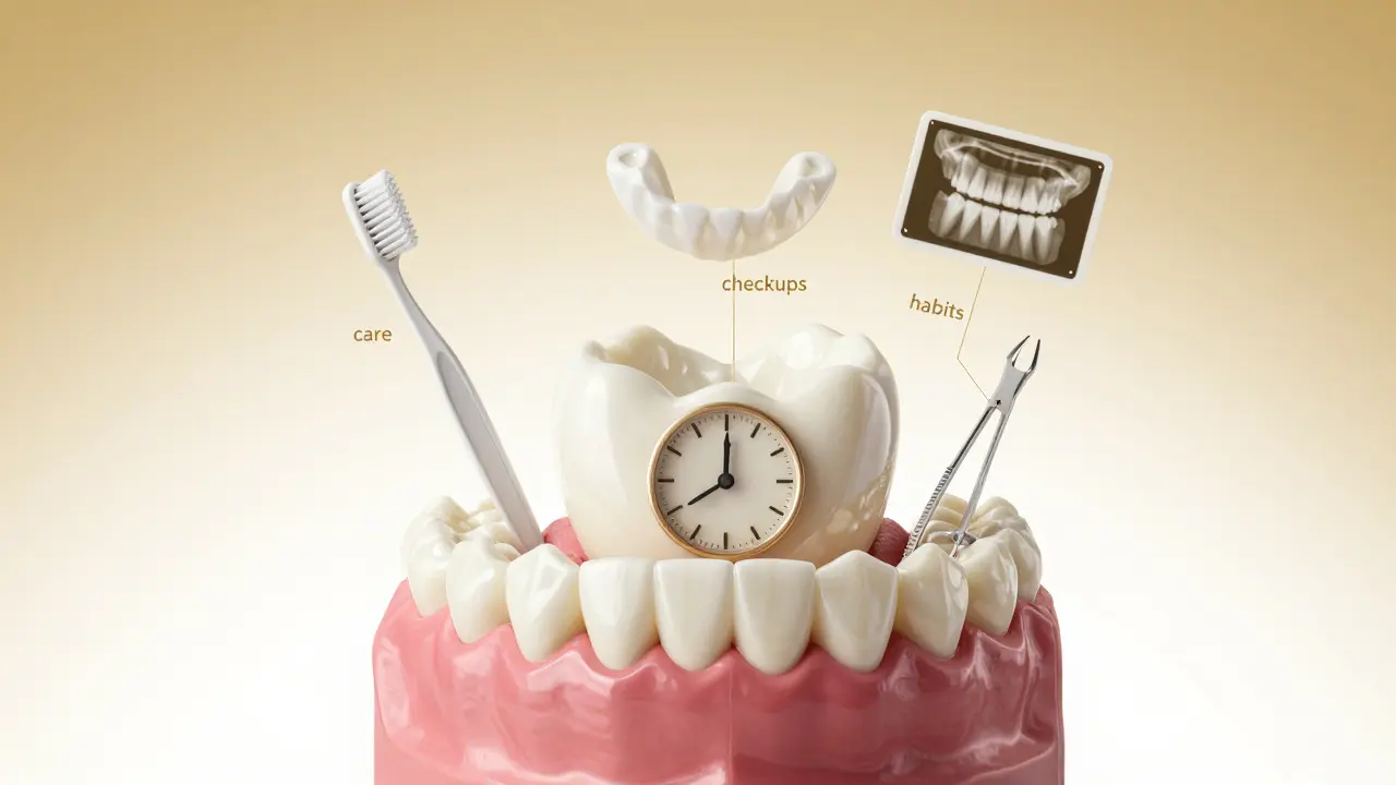 Korunka s ikonami péče o zuby a časem
