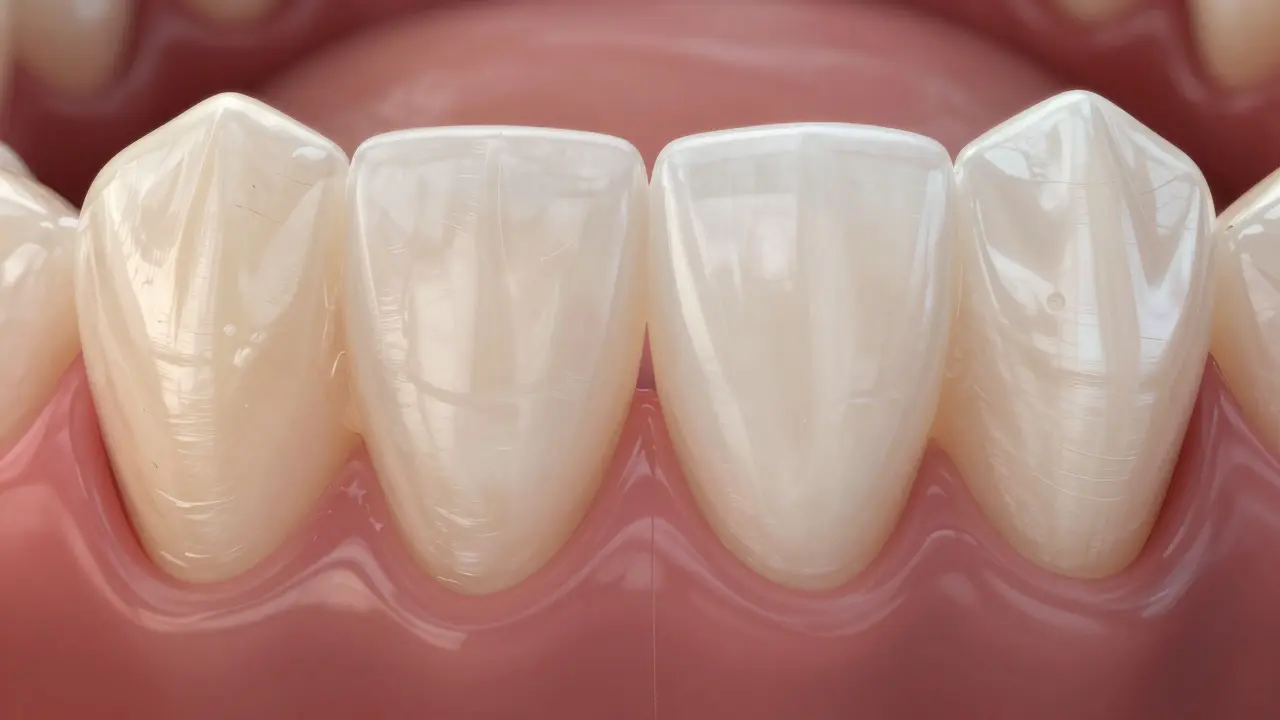 Side-by-side comparison of a natural tooth versus the same tooth enhanced with a porcelain veneer.