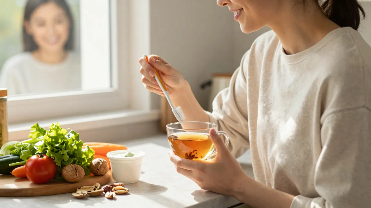 Zdravá strava a čištění zubů vedoucí k klidné náladě