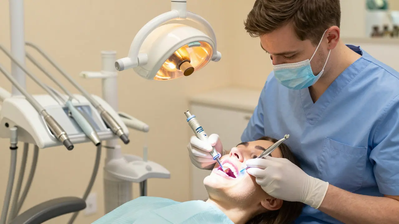 Zubař chrání dásně před bělením zubů v klinice v Pardubici.