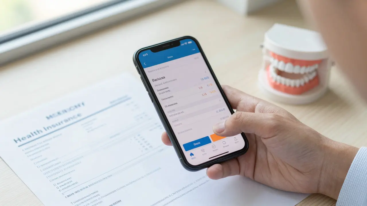 Fotografování faktury za zubní zákrok pomocí chytrého telefonu pro žádost o proplacení.