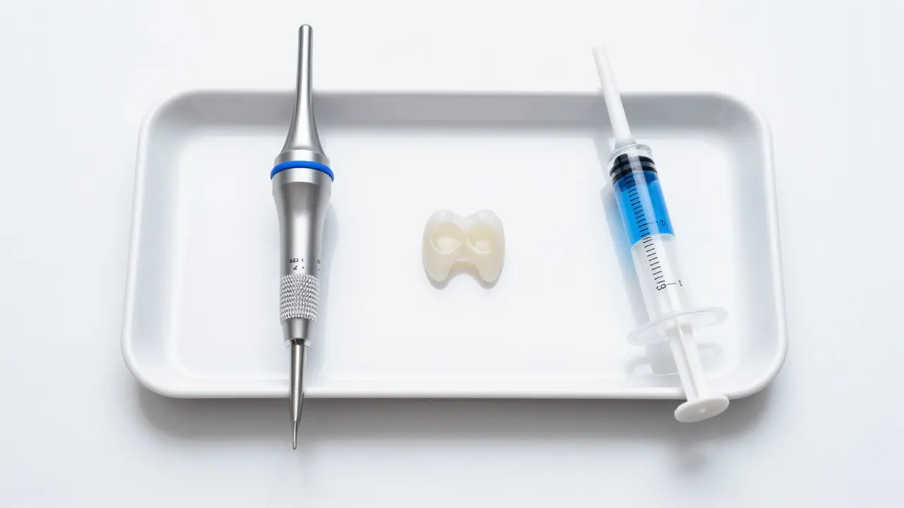 Profesionální nástroje pro bonding a keramické fasety na sterilním podložce.