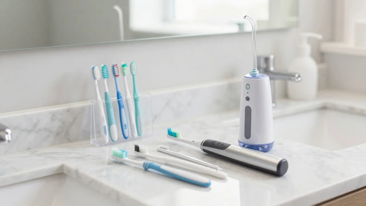 Hygienické pomůcky jako vodní hubička a kartáčky na čištění facete