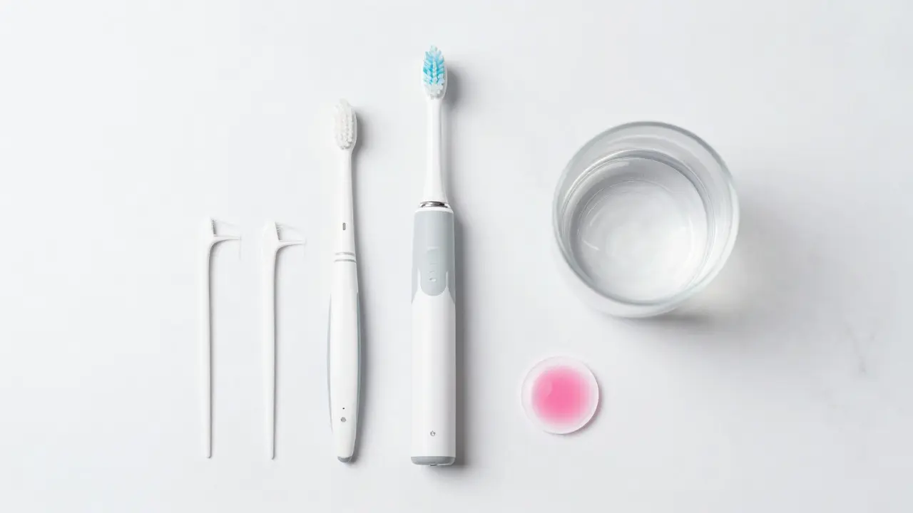 Nástroje na ústní hygienu na čistém povrchu