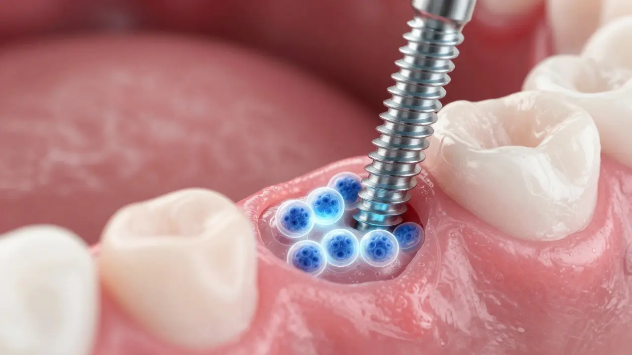 Mikroskopický pohled na buněčné propojení implantátu s kostí