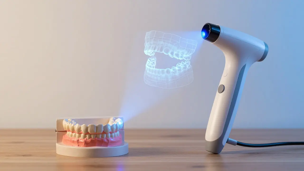 Porovnání tradičního modelu zubů a digitálního skeneru