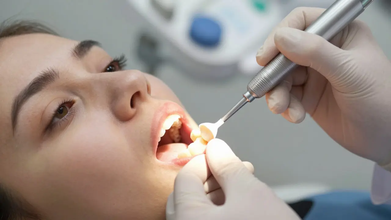 Dentální hygienik leští kompozitní výplň