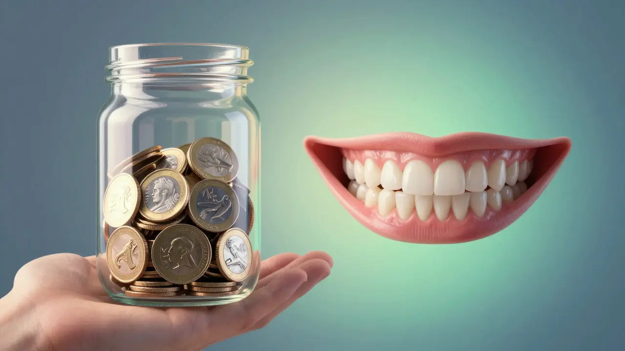 Konceptuální ilustrace finančního plánování pro zubní péči a úsměv