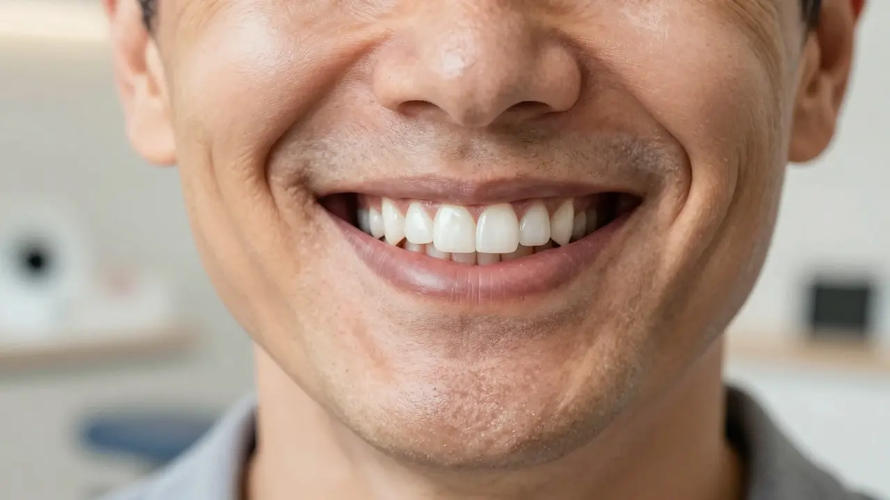 Smiling patient with natural-looking dental implant and healthy gums